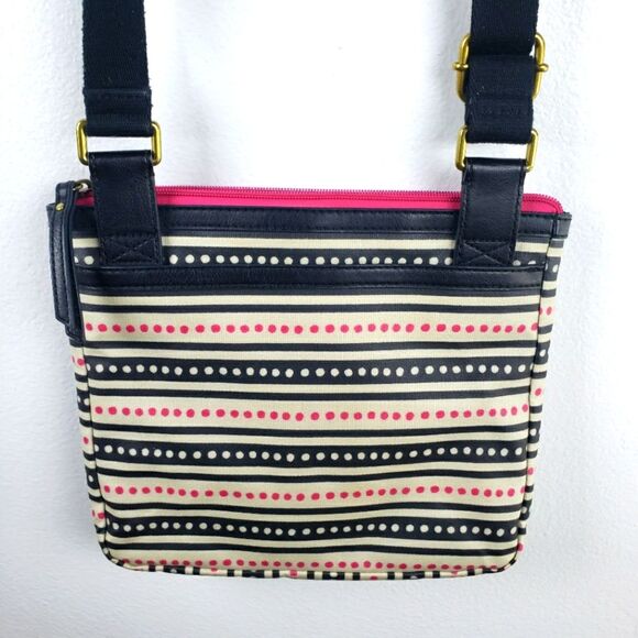 Women's Fossil Boho Pink Black Poka Dot Crossbody Purse - Picture 9 of 10